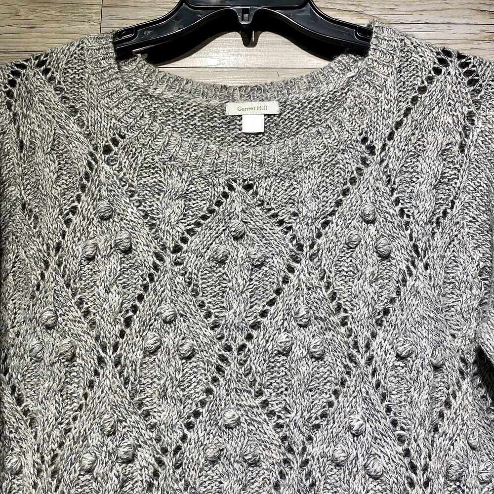 Garnet Hill Open Bobble Knit Sweater Gray Acrylic Wool Alpaca Size XL Short Boxy - Picture 3 of 7